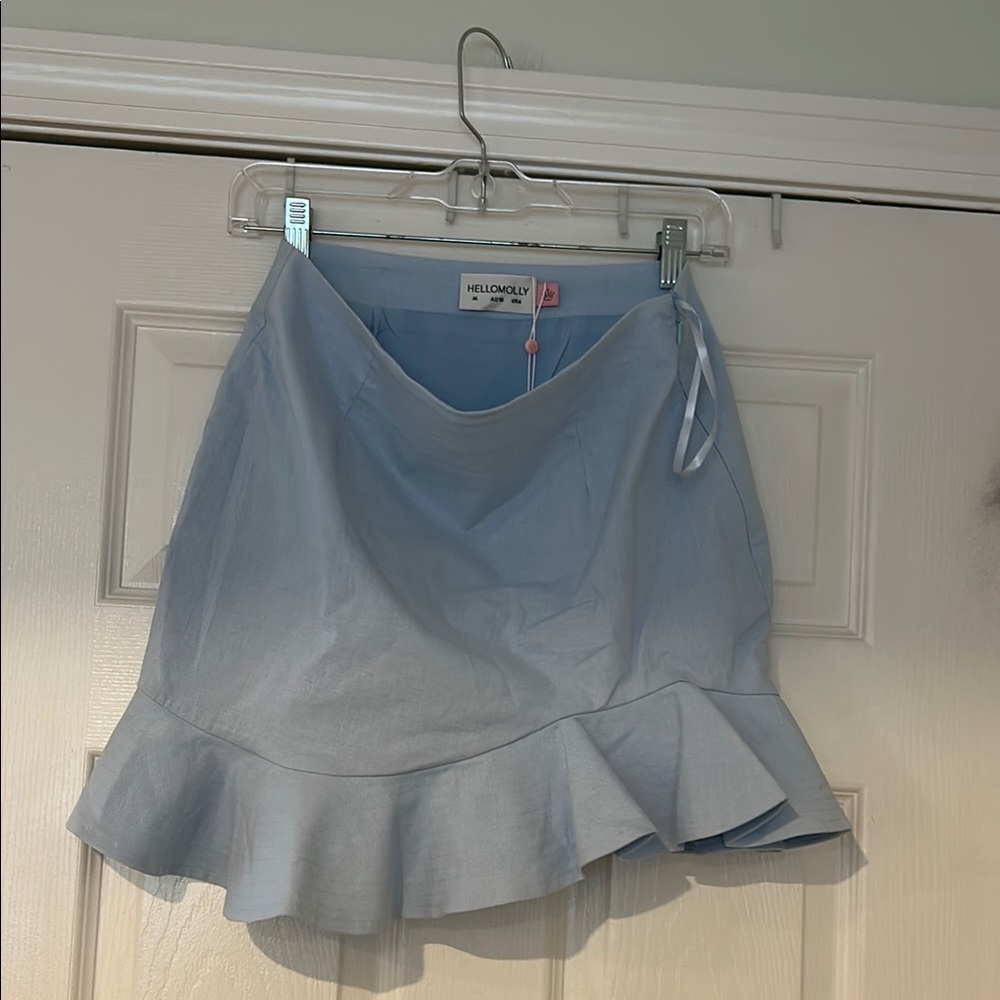 HELLOMOLLY Light Blue Ruffle Hem Skirt